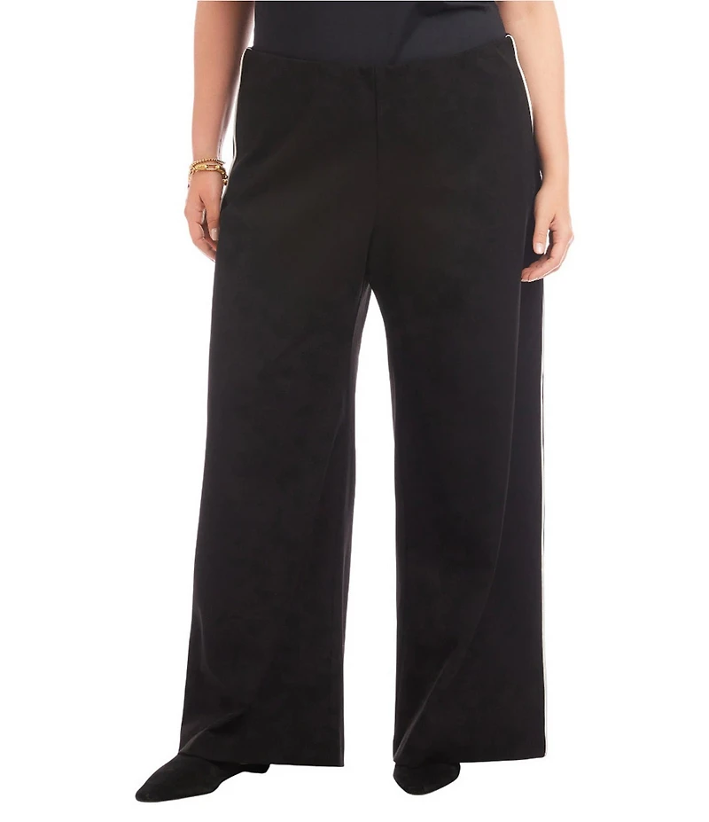 Karen Kane Plus Size Contrast Piped Wide Leg High Rise Pull-On Pants
