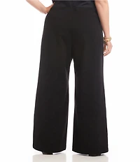 Karen Kane Plus Size Contrast Piped Wide Leg High Rise Pull-On Pants