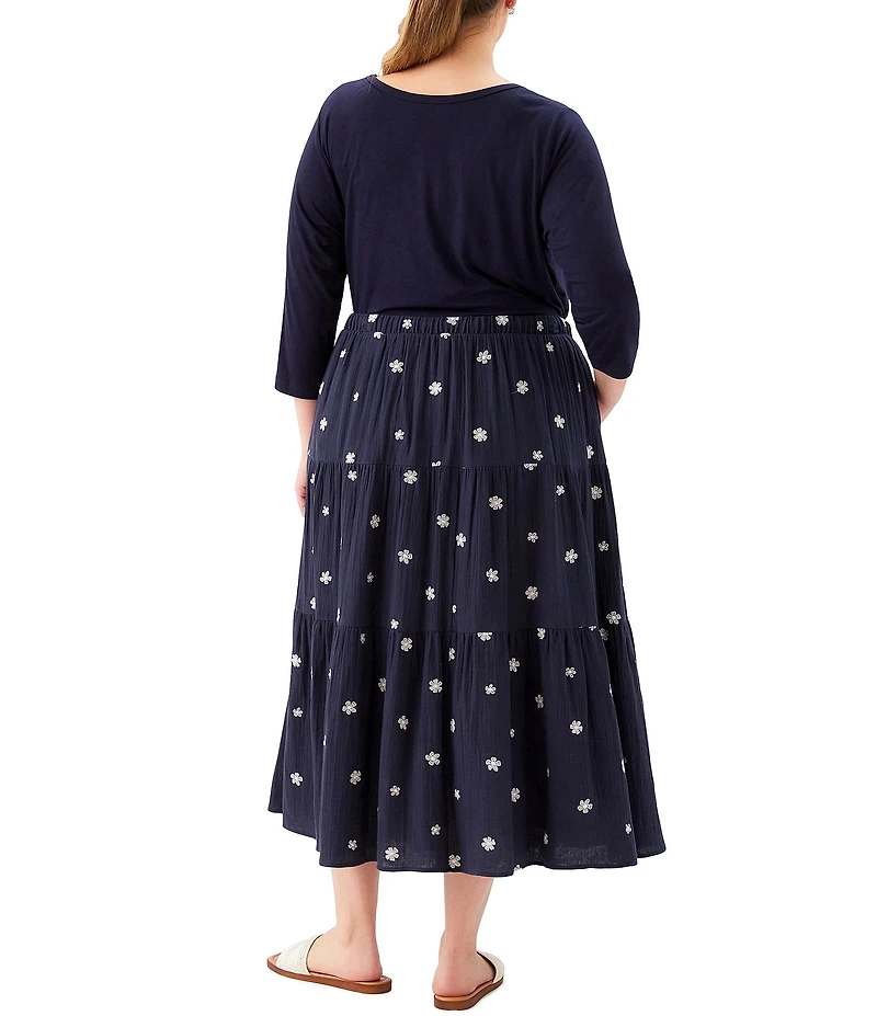 Karen Kane Plus Size Cotton Gauze Embroidered Tiered Midi Skirt