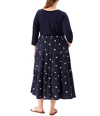 Karen Kane Plus Size Cotton Gauze Embroidered Tiered Midi Skirt
