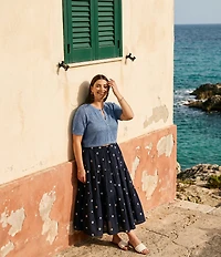 Karen Kane Plus Size Cotton Gauze Embroidered Tiered Midi Skirt
