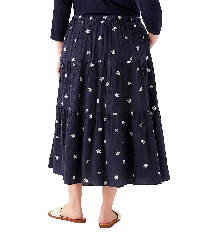 Karen Kane Plus Size Cotton Gauze Embroidered Tiered Midi Skirt