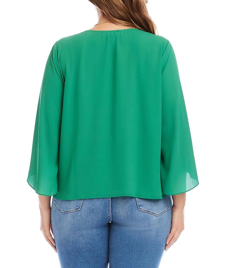 Karen Kane Plus Size Crossover V-Neck 3/4 Flare Sleeve Top