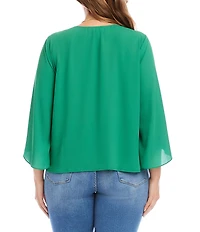Karen Kane Plus Size Crossover V-Neck 3/4 Flare Sleeve Top