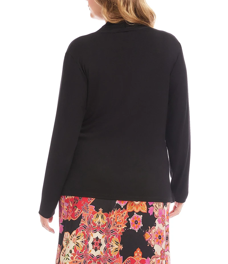 Karen Kane Plus Size Crossover V-Neck Long Sleeve Side Shirred Wrap Top