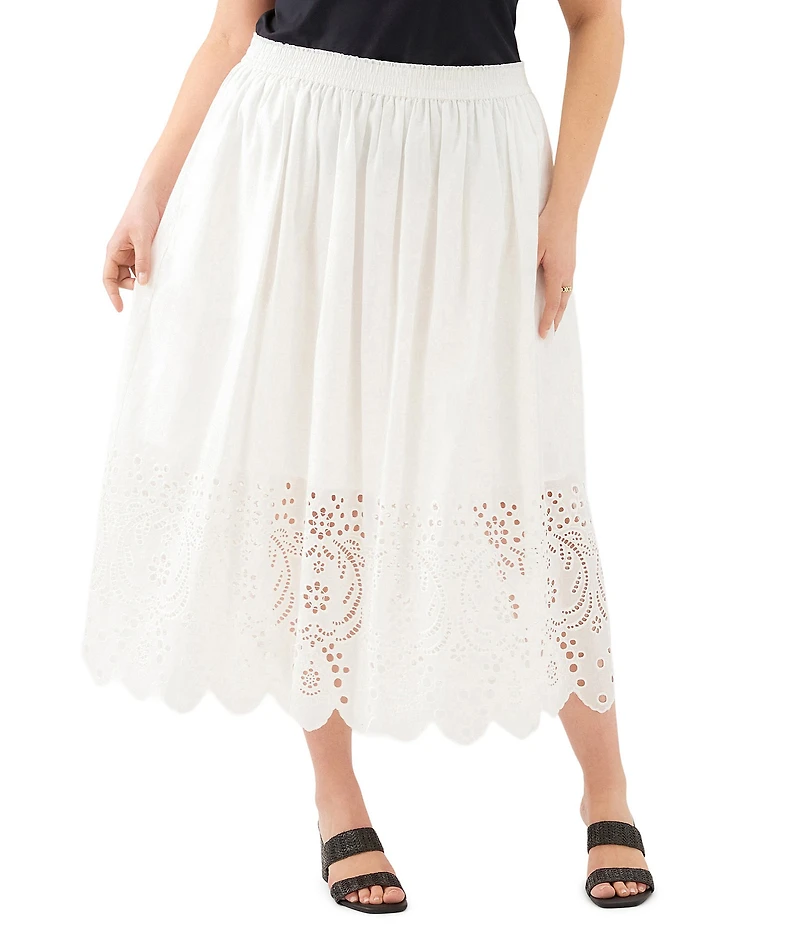 Karen Kane Plus Size Cut-Out Embroidery Pull-On Midi Skirt