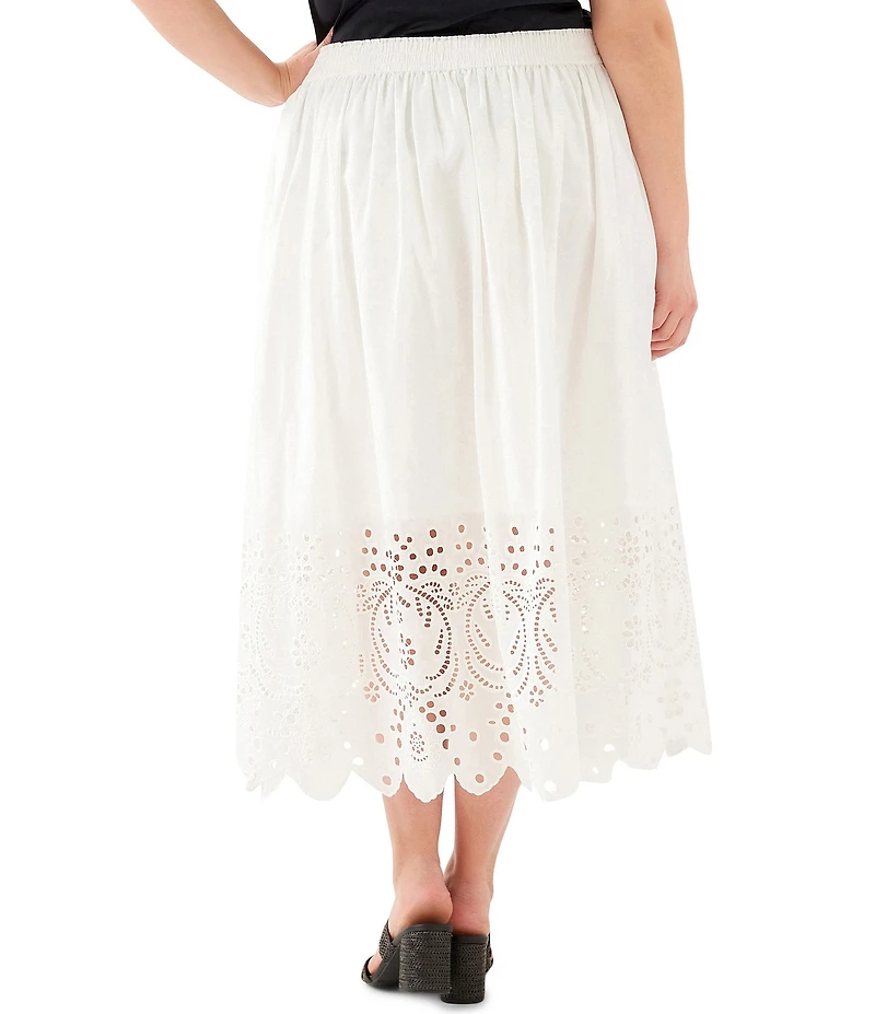 Karen Kane Plus Size Cut-Out Embroidery Pull-On Midi Skirt