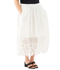 Karen Kane Plus Size Cut-Out Embroidery Pull-On Midi Skirt