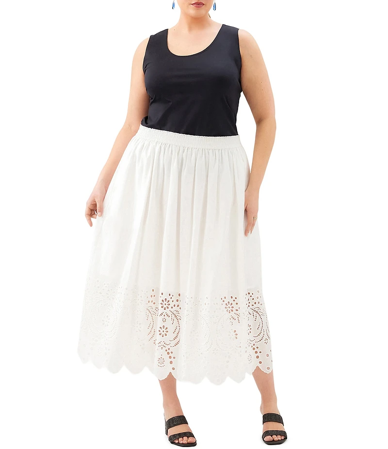 Karen Kane Plus Size Cut-Out Embroidery Pull-On Midi Skirt