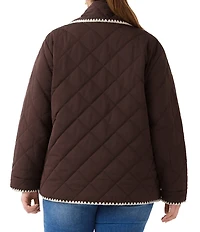 Karen Kane Plus Size Diamond Quilted Scarf Contrast Stitched Long Sleeve Button Front Jacket