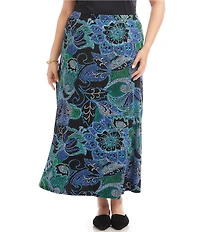Karen Kane Plus Size Dotted Floral A-Line Pull-On Side-Slit Midi Skirt