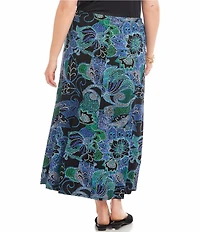 Karen Kane Plus Size Dotted Floral A-Line Pull-On Side-Slit Midi Skirt