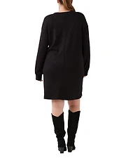 Karen Kane Plus Size Double Brushed Knit Crewneck Long Sleeve Button Detail Shift Dress