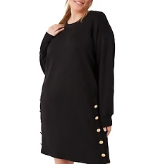Karen Kane Plus Size Double Brushed Knit Crewneck Long Sleeve Button Detail Shift Dress