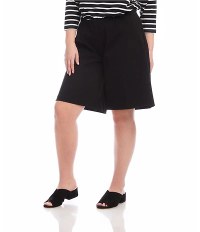 Karen Kane Plus Size Double Stretch Twill High-Rise A-Line Pull-On Shorts