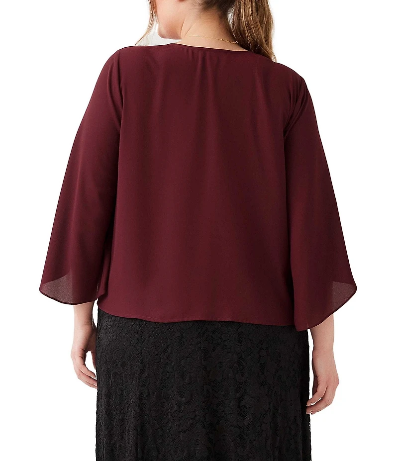 Karen Kane Plus Size Drape Front 3/4 Flared Sleeve Crossover Top