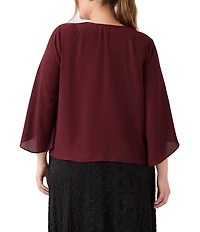 Karen Kane Plus Size Drape Front 3/4 Flared Sleeve Crossover Top