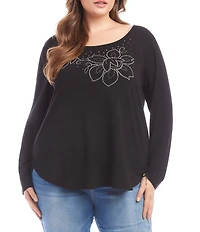 Karen Kane Plus Size Embellished Scoop Neck Long Sleeve Top