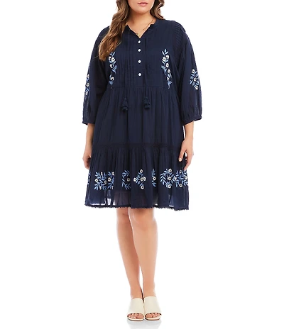 Karen Kane Plus Size Embriordered Lace Trim Tiered Shift Dress