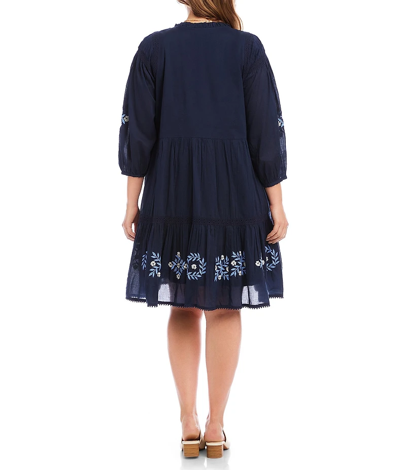 Karen Kane Plus Size Embriordered Lace Trim Tiered Shift Dress