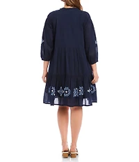 Karen Kane Plus Size Embriordered Lace Trim Tiered Shift Dress