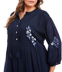Karen Kane Plus Size Embriordered Lace Trim Tiered Shift Dress