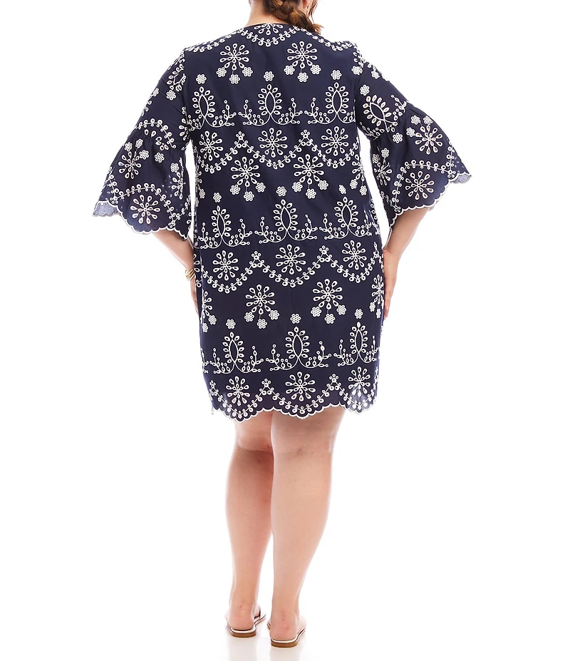 Karen Kane Plus Size Embroidered Eyelet V-Neck 3/4 Sleeve Sheath Dress