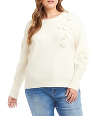 Karen Kane Plus Size Embroidered Flower Applique Crew Neck Sweater