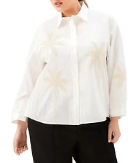 Karen Kane Plus Size Embroidered Palm Tree Button-Front Shirt