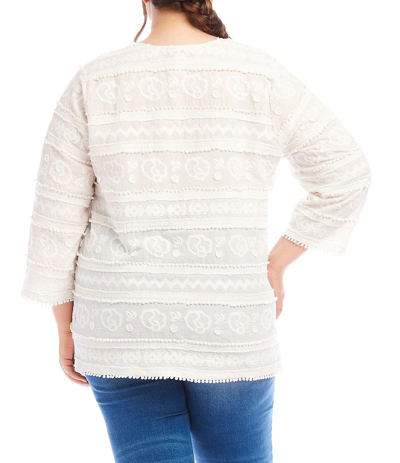 Karen Kane Plus Size Embroidered Split-Neck 3/4 Flare Sleeve Tunic