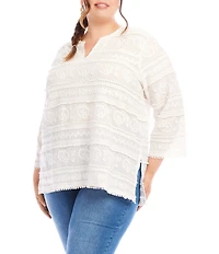 Karen Kane Plus Size Embroidered Split-Neck 3/4 Flare Sleeve Tunic