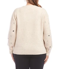 Karen Kane Plus Size Wool Blend Embroidered Star Crew Neck Long Sleeve Pullover