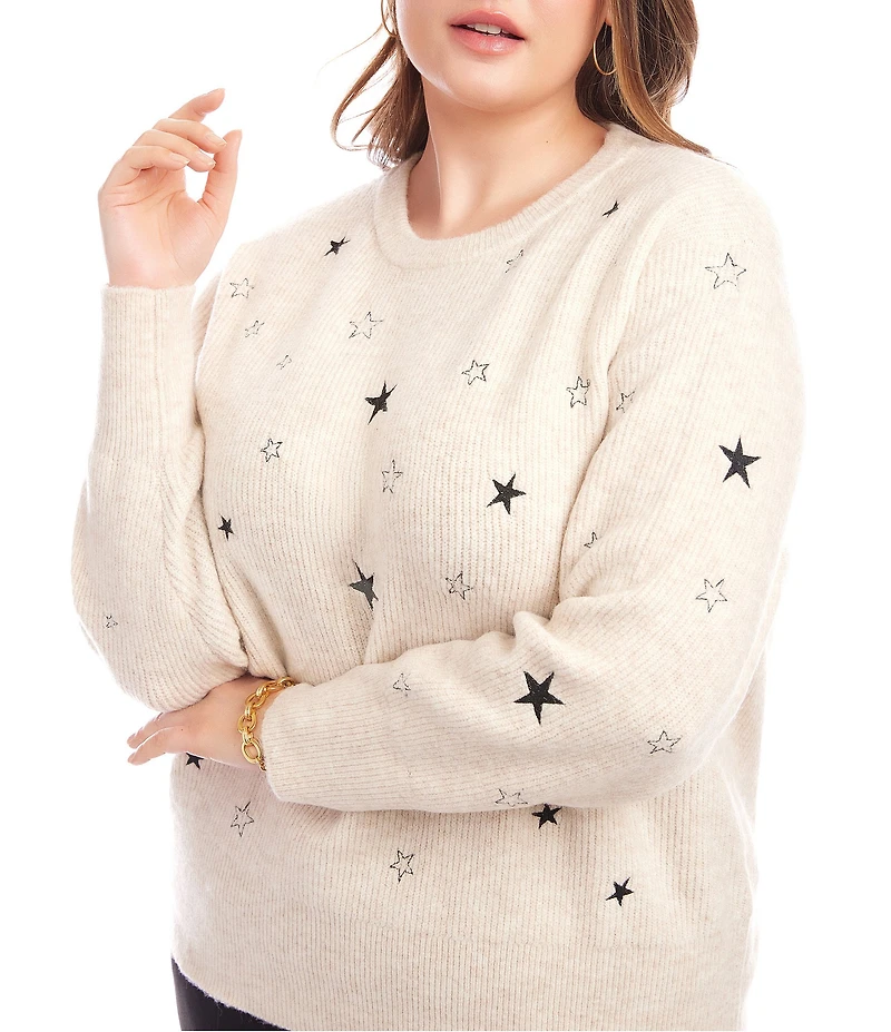 Karen Kane Plus Size Wool Blend Embroidered Star Crew Neck Long Sleeve Pullover