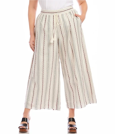 Karen Kane Plus Size Embroidered Stripe Wide Leg Pull-On Coordinating Pants