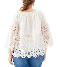 Karen Kane Plus Size Embroidery Cut-Out Scoop Neck 3/4 Sleeve Peasant Top