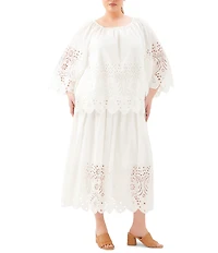 Karen Kane Plus Size Embroidery Cut-Out Scoop Neck 3/4 Sleeve Peasant Top
