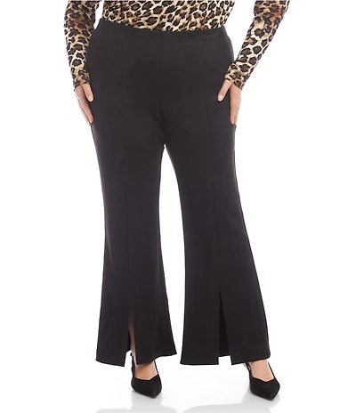 Karen Kane Plus Size Faux Suede Flare Leg Front Slit Pull-On Pants