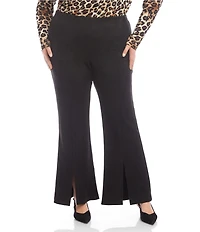 Karen Kane Plus Size Faux Suede Flare Leg Front Slit Pull-On Pants