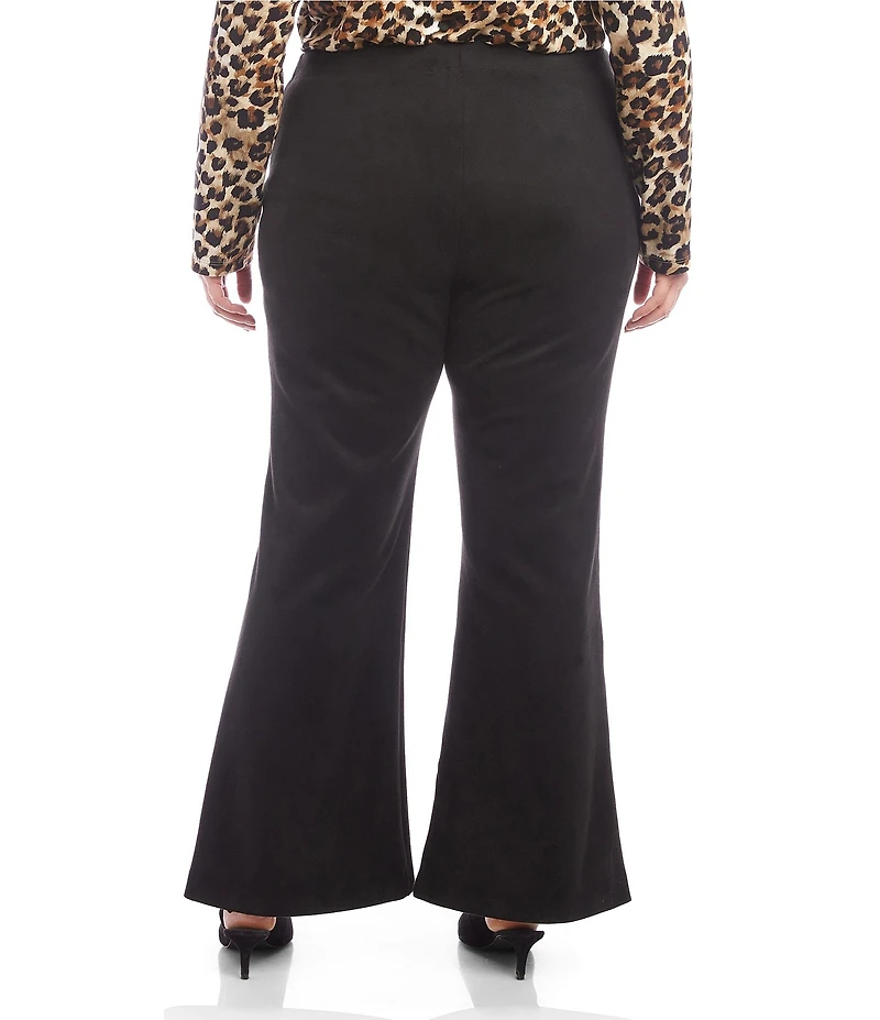 Karen Kane Plus Size Faux Suede Flare Leg Front Slit Pull-On Pants