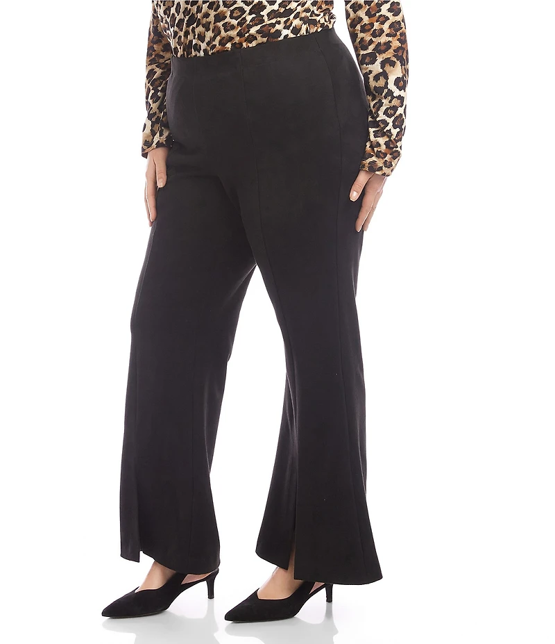 Karen Kane Plus Size Faux Suede Flare Leg Front Slit Pull-On Pants