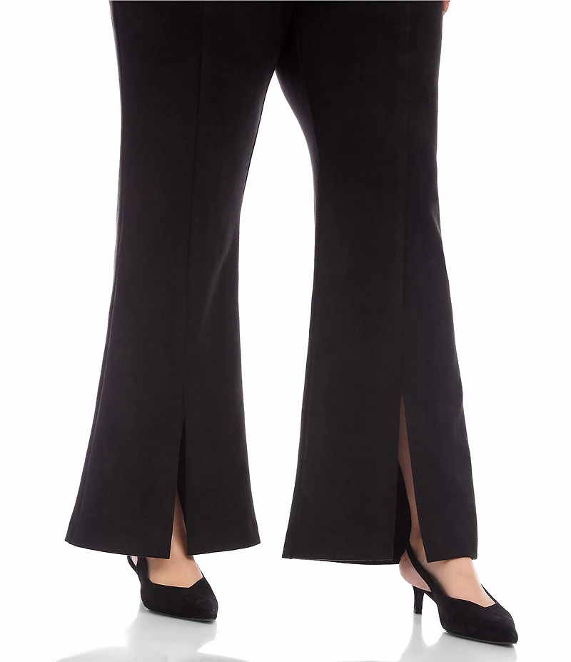 Karen Kane Plus Size Faux Suede Flare Leg Front Slit Pull-On Pants
