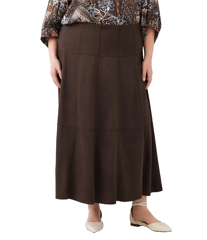 Karen Kane Plus Size Faux Suede Tiered A-Line Midi Skirt