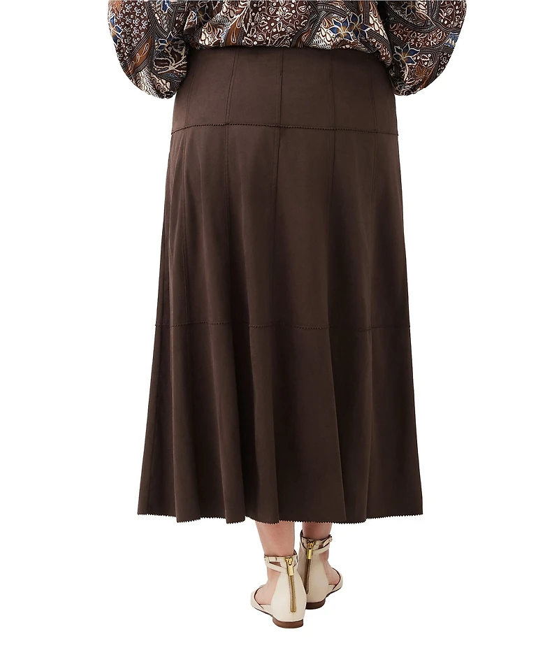 Karen Kane Plus Size Faux Suede Tiered A-Line Midi Skirt