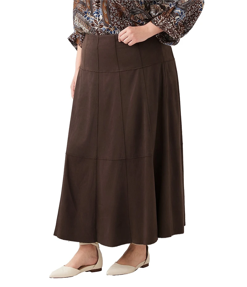Karen Kane Plus Size Faux Suede Tiered A-Line Midi Skirt