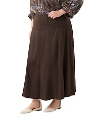Karen Kane Plus Size Faux Suede Tiered A-Line Midi Skirt