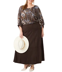 Karen Kane Plus Size Faux Suede Tiered A-Line Midi Skirt
