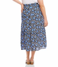 Karen Kane Plus Size Floral Front Slit A-Line Pull-On Midi Skirt