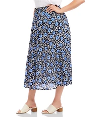 Karen Kane Plus Size Floral Front Slit A-Line Pull-On Midi Skirt