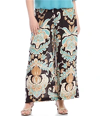 Karen Kane Plus Size Floral High Waist Wide-Leg Pull-On Pants