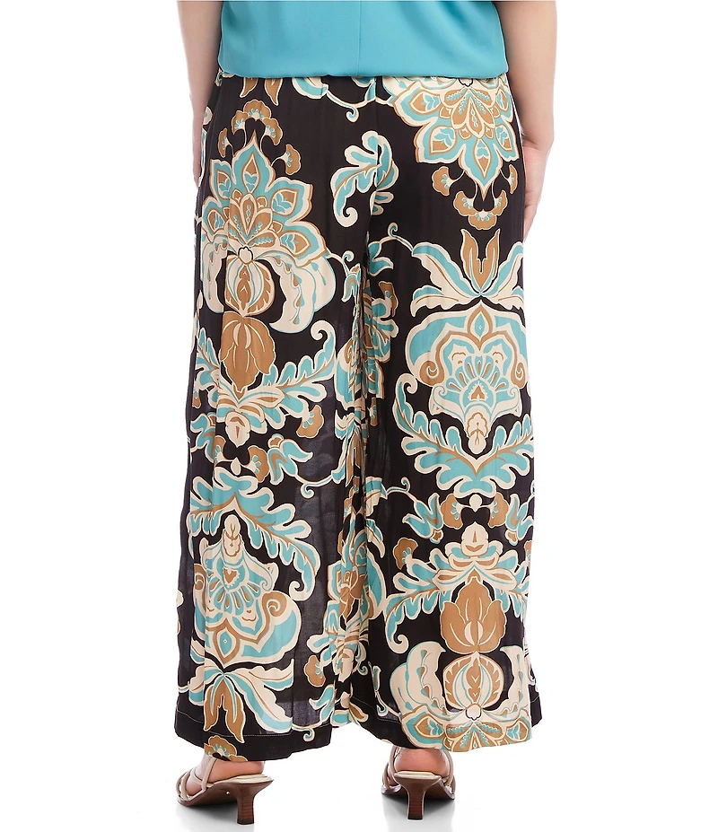 Karen Kane Plus Size Floral High Waist Wide-Leg Pull-On Pants